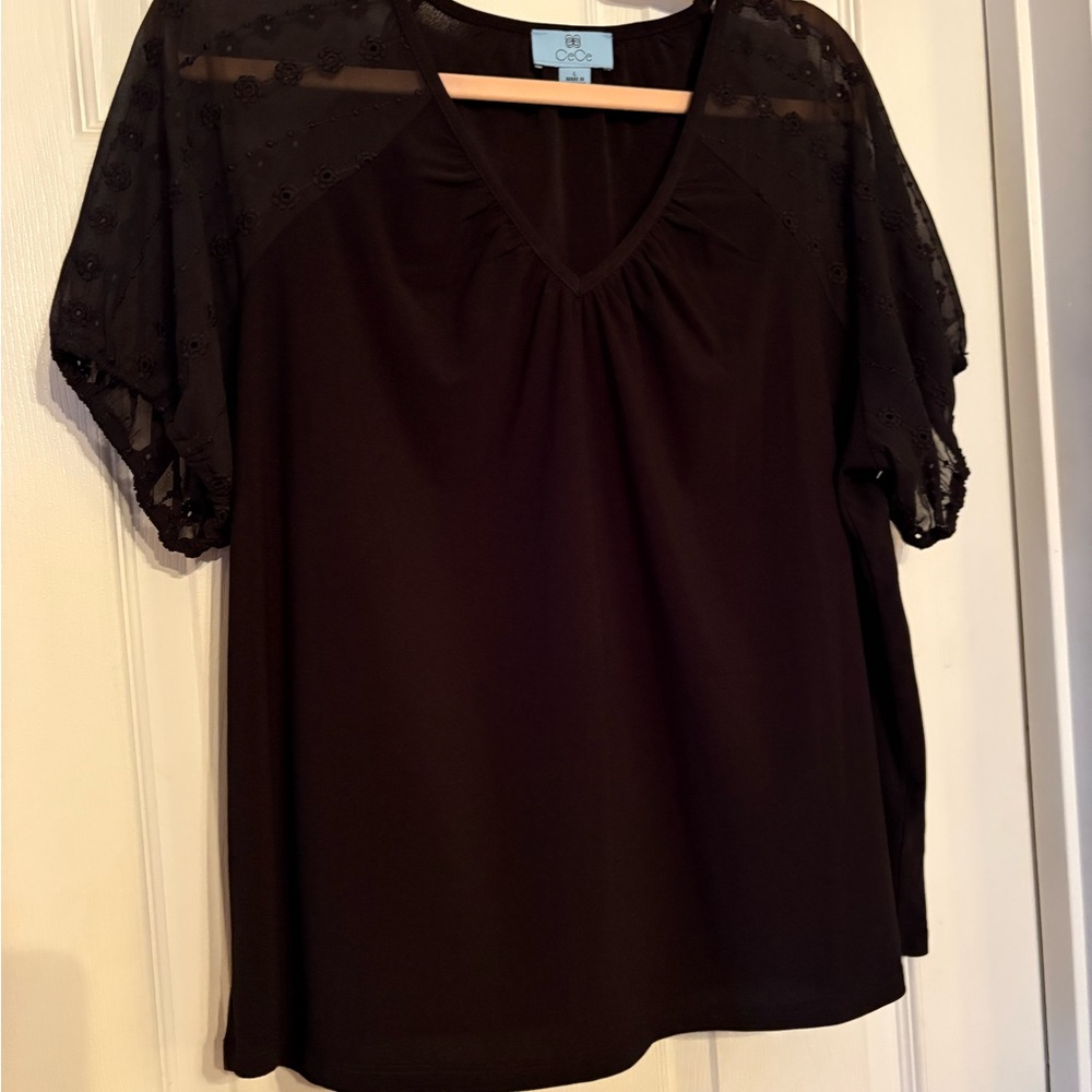 CeCe Black Sheer Sleeve Blouse